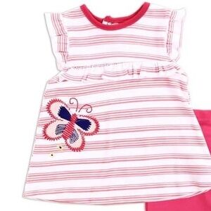 Pink and White Striped Tee with Butterfly Appliqué